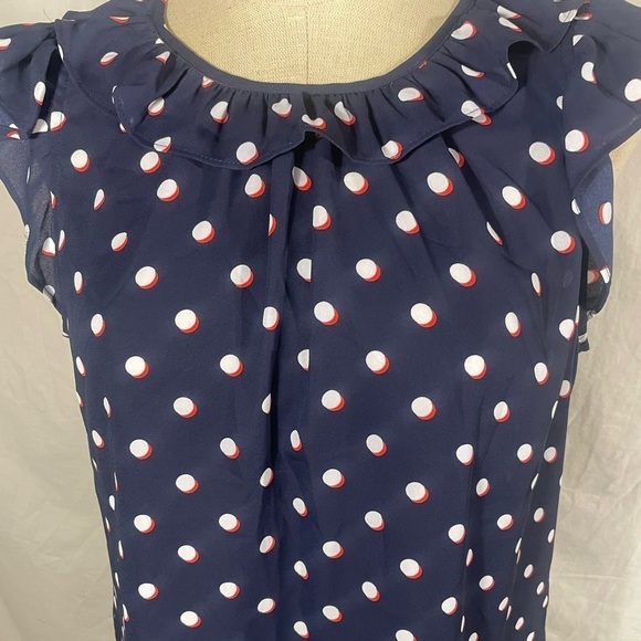 Tommy Hilfiger Navy Polka Dot Blouse with Ruffles Size M - Picture 3 of 8